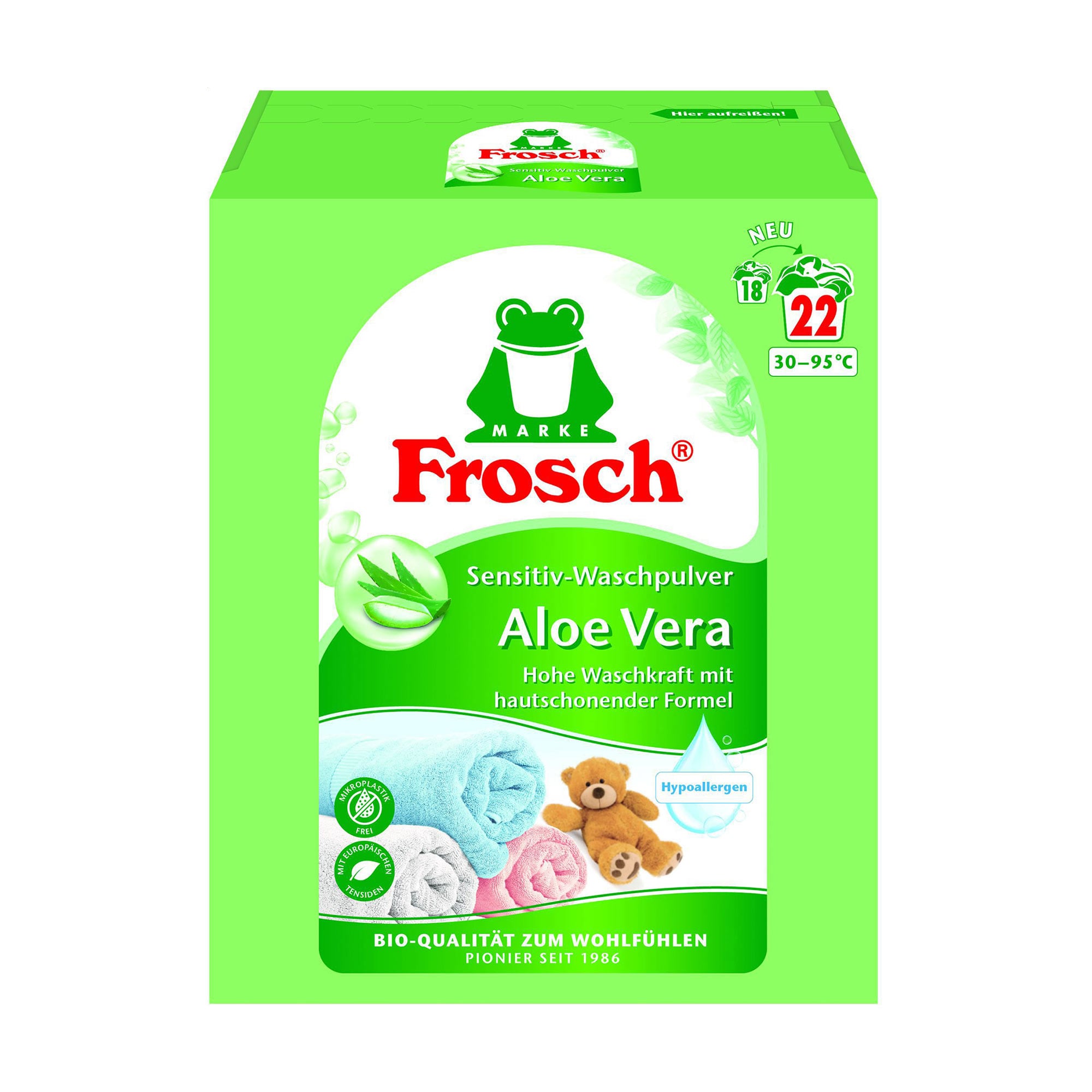 Пральний порошок-концентрат Frosch Алое вера, 22 цикли прання, 1.45 кг