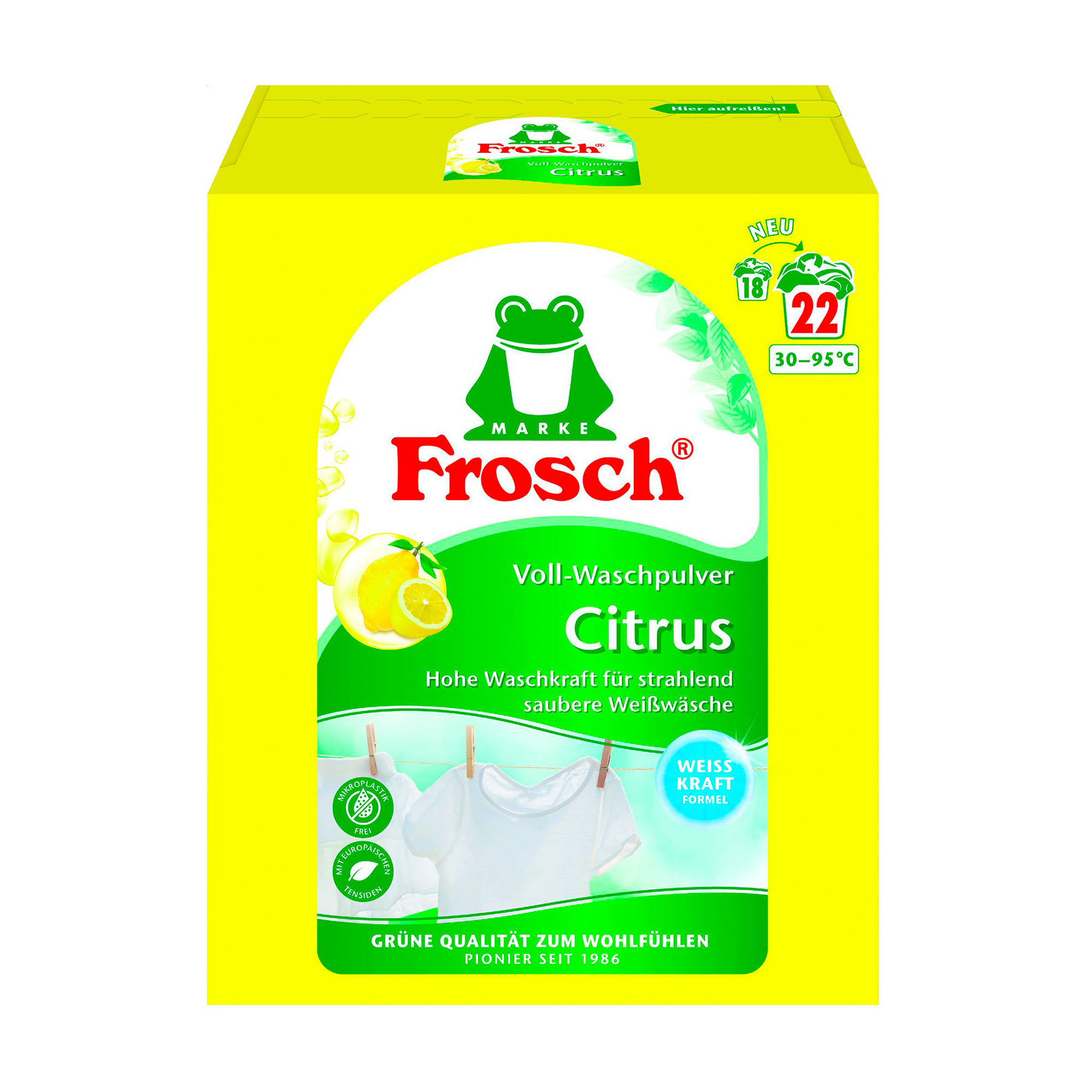 Пральний порошок-концентрат Frosch Цитрус, 22 цикли прання, 1.45 кг